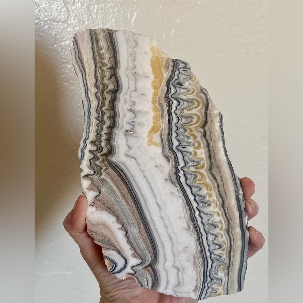 Zebra Calcite Crystal Slab – Earth-Toned Striations – Statement Display Piece